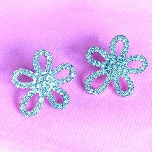 Moissanite Crystal Open Petal Floral Stud Earrings, Sparkling Gems + Gift Pouch